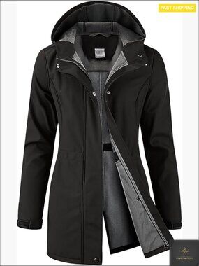 Long Rain Coat Fleece Lined Waterproof Lightweight Hooded Warm Jacket Trench